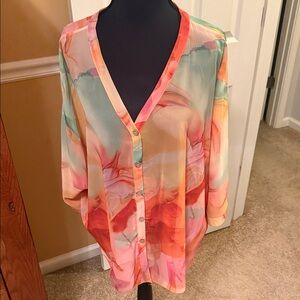 Floral V-Neck Button-Up Blouse